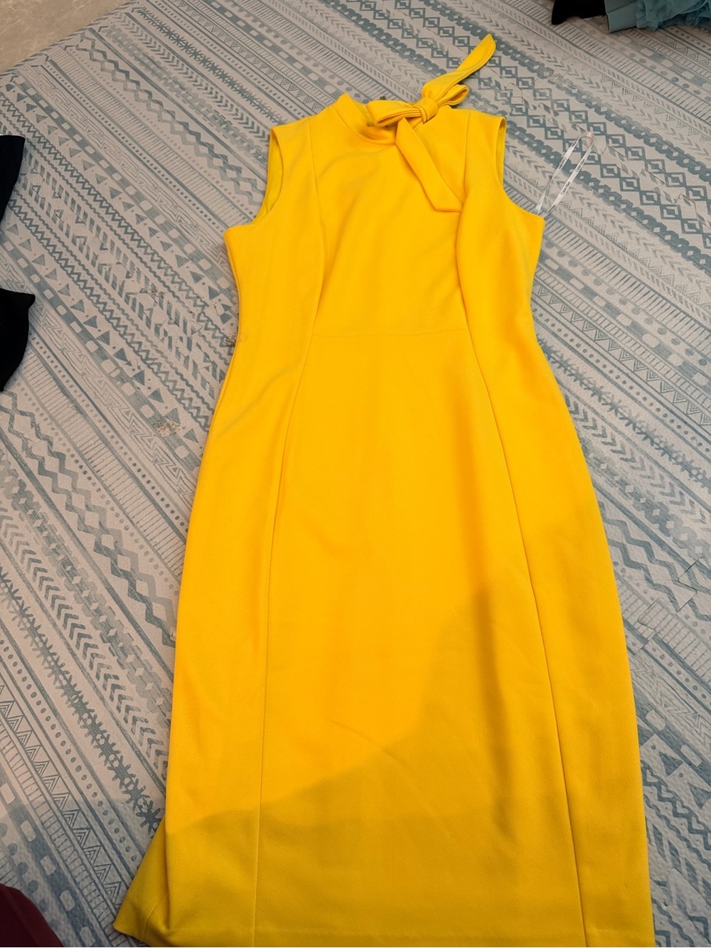 Calvin Klein Bright Yellow Tie-Neck Midi Dress